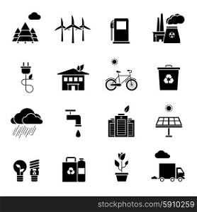 Ecology Icons Set. Ecology black white icons set with environment and polls symbols flat isolated vector illustration