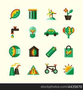Ecology Icons Set. Ecology icons set with different ways of protection of environment isolated vector illustration