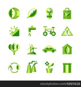Ecology Icons Set. Green ecology icons set of ecologically clean products and safe production on white background isolated vector illustration