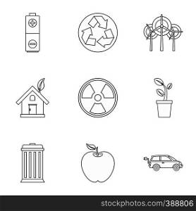 Ecology icons set. Outline illustration of 9 ecology vector icons for web. Ecology icons set, outline style