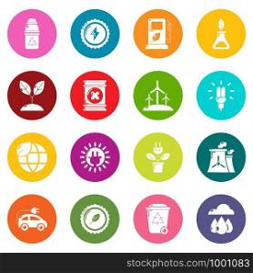 Ecology icons set vector colorful circles isolated on white background . Ecology icons set colorful circles vector