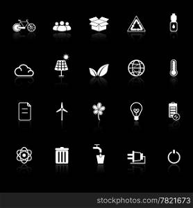Ecology icons with reflect on black background, stock vector