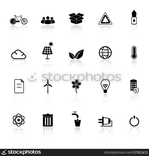 Ecology icons with reflect on white background, stock vector