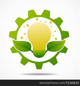 Ecology idea green bulb and earth with leave vector illustration