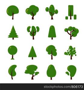 Ecology illustrations set. Flat pictures of green tree. Plant forest, environment collection vector. Ecology illustrations set. Flat pictures of green tree