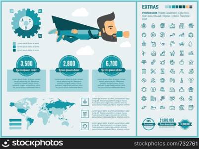 Ecology infographic template and elements. The template includes illustrations of hipster men and huge awesome set of thin line icons. Modern minimalistic flat vector design.. Ecology flat design Infographic Template