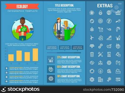 Ecology infographic template, elements and icons. Infograph includes customizable charts, graphs, line icon set with resources of green energy, environmental cycle, water and sun power, factory etc.. Ecology infographic template, elements and icons.
