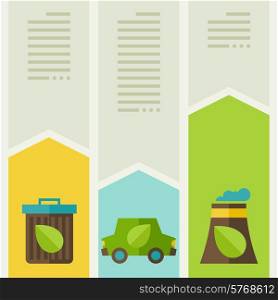 Ecology infographic with environment, green energy and pollution icons.