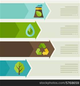Ecology infographic with environment, green energy and pollution icons.