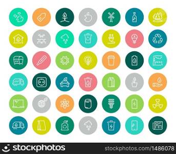 Ecology line icons. Eco nature green set. Environment ecology symbols. Vector collection colorful flat web icon. Ecology line icons. Eco nature green set. Environment ecology symbols. Vector collection