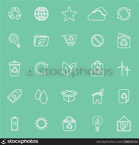Ecology line icons on green background, stock vector