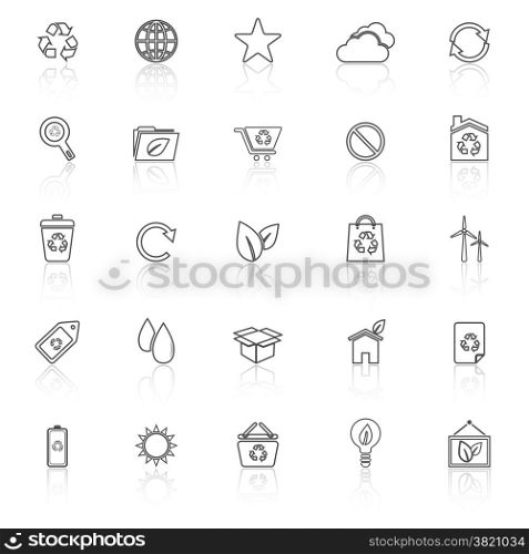 Ecology line icons with reflect on white background, stock vector