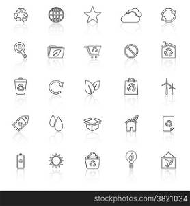 Ecology line icons with reflect on white background, stock vector