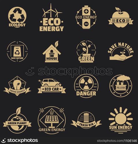 Ecology logo icons set. Simple illustration of 16 ecology logo vector icons for web. Ecology logo icons set, simple style