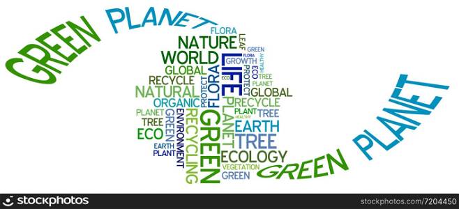 Ecology poster - planet Earth made from environmental phrases