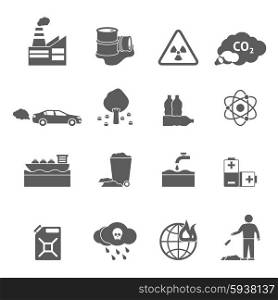 Ecology Problems Icons Set. Ecology problems black white icons set with pollution symbols flat isolated vector illustration