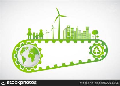 Ecology Saving Gear Concept And Environmental Sustainable Energy Development,Vector illustration