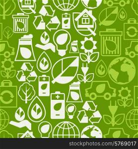 Ecology seamless pattern with environment, green energy and pollution icons.