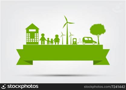 Ecology town concept and environment With Eco-Friendly Ideas,Vector Illustration