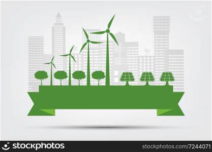 Ecology town concept and environment With Eco-Friendly Ideas,Vector illustration