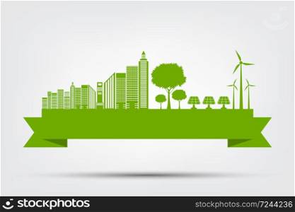 Ecology town concept and environment With Eco-Friendly Ideas,Vector Illustration