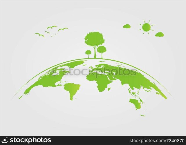 Ecology,tree on earth cities help the world with eco-friendly concept ideas.vector illustration