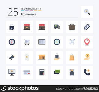 Ecommerce 25 Flat Color icon pack including ecommerce. ecommerce. buy. cart. truck