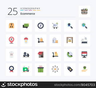 Ecommerce 25 Flat Color icon pack including shopping. gift. percent. research. shop