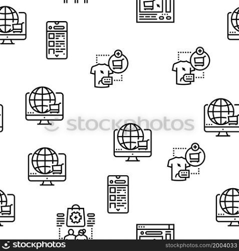 Ecommerce And Online Shopping Vector Seamless Pattern Thin Line Illustration. Ecommerce And Online Shopping Vector Seamless Pattern