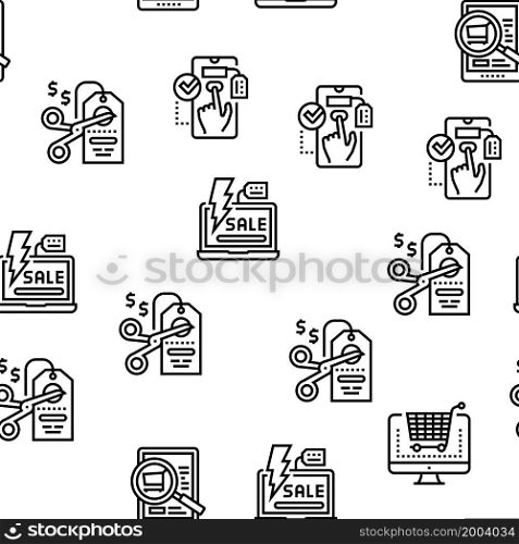Ecommerce And Online Shopping Vector Seamless Pattern Thin Line Illustration. Ecommerce And Online Shopping Vector Seamless Pattern