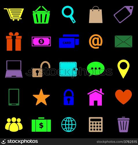 Ecommerce color icons on black background, stock vector