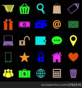 Ecommerce color icons on black background, stock vector