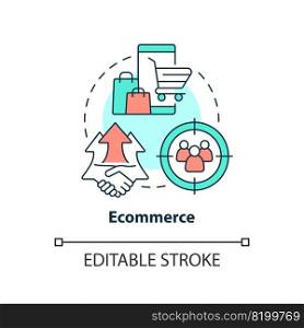 Ecommerce concept icon. Social commerce. Live shopping. Creator economy trend abstract idea thin line illustration. Isolated outline drawing. Editable stroke. Arial, Myriad Pro-Bold fonts used. Ecommerce concept icon