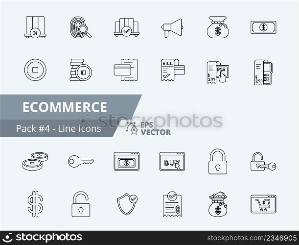 Ecommerce Icon Pack 4, 24 Ecommerce Line Icons set