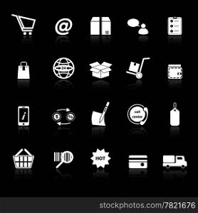 Ecommerce icons with reflect on black background , stock vector