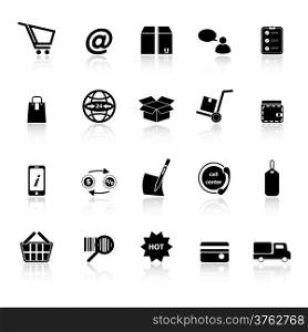 Ecommerce icons with reflect on white background, stock vector