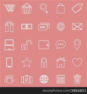 Ecommerce line icons on red background, stock vector