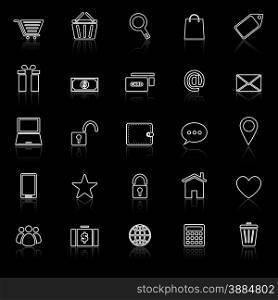 Ecommerce line icons with reflect on black, stock vector