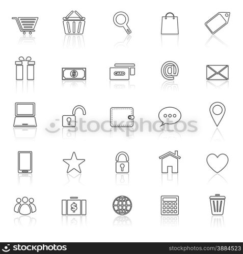 Ecommerce line icons with reflect on white, stock vector