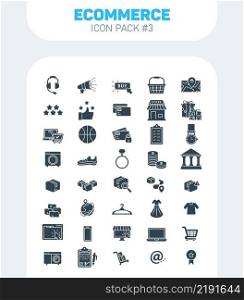 Ecommerce Solid Icons Pack  3, E-Commerce Fill Vector Icons Set