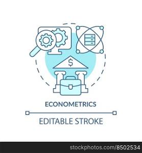Econometrics turquoise concept icon. Financial predictions. Data analyst skill abstract idea thin line illustration. Isolated outline drawing. Editable stroke. Arial, Myriad Pro-Bold fonts used. Econometrics turquoise concept icon