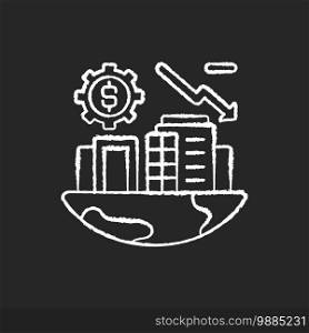Economic crisis chalk white icon on black background. Financial assets suddenly lose large part of their nominal value. People poverty issues. Isolated vector chalkboard illustration. Economic crisis chalk white icon on black background
