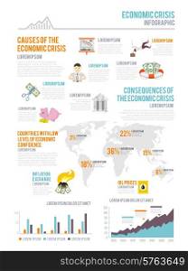 Economic crisis infographic elements set with charts and finance collapse symbols vector illustration. Economic Crisis Infographics