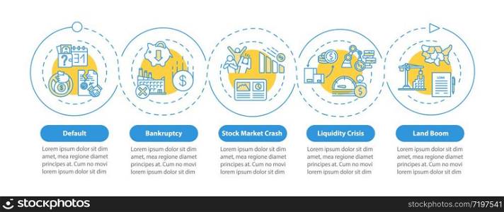 Economic crisis vector infographic template. Financial collapse, decline presentation design elements. Data visualization with five steps. Process timeline chart. Workflow layout with linear icons