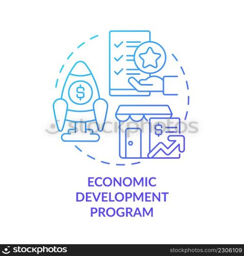 Economic development program blue gradient concept icon. Small business support. Helping program abstract idea thin line illustration. Isolated outline drawing. Myriad Pro-Bold font used. Economic development program blue gradient concept icon