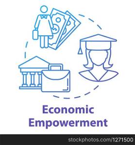 Economic empowerment blue concept icon. Career opportunities. Sustainable development. Womens rights idea thin line illustration. Vector isolated outline RGB color drawing