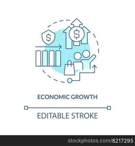 Economic growth turquoise concept icon. Insurance policies pros. Financial strength abstract idea thin line illustration. Isolated outline drawing. Editable stroke. Arial, Myriad Pro-Bold fonts used. Economic growth turquoise concept icon