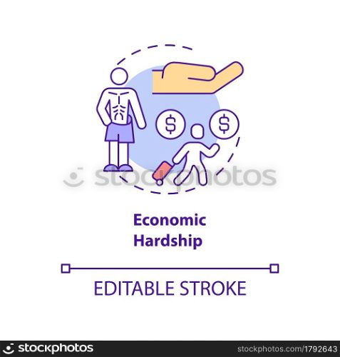 Economic hardship concept icon. Reason of human trafficking abstract idea thin line illustration. Financial hardship and poverty. Vector isolated outline color drawing. Editable stroke. Economic hardship concept icon