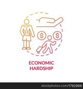 Economic hardship red concept icon. Poverty consequences abstract idea thin line illustration. Bondage and slavery. Persons exploitation problem. Vector isolated outline color drawing. Economic hardship red concept icon