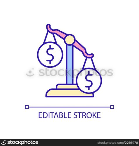 Economic imbalance RGB color icon. Financial instability and inequality. Budget comparison. Isolated vector illustration. Simple filled line drawing. Editable stroke. Arial font used. Economic imbalance RGB color icon